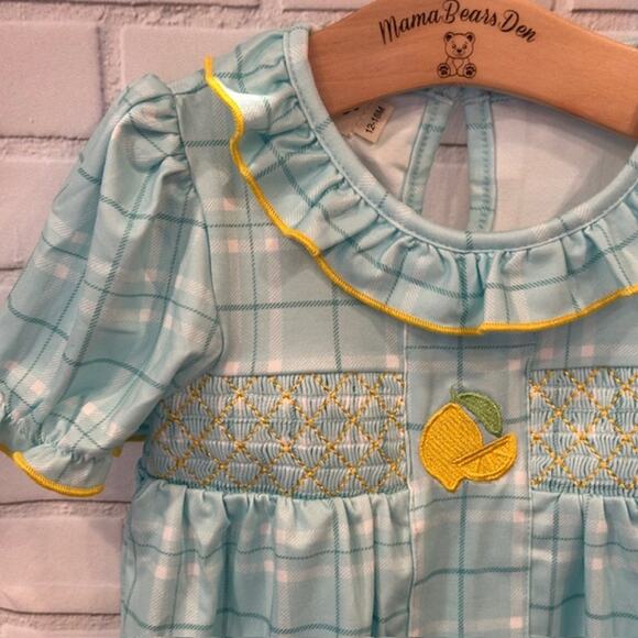 Boutique Marie Nicole Baby Girl 18 Month Blue Yellow Lemon Plaid One-Piece - Picture 3 of 9
